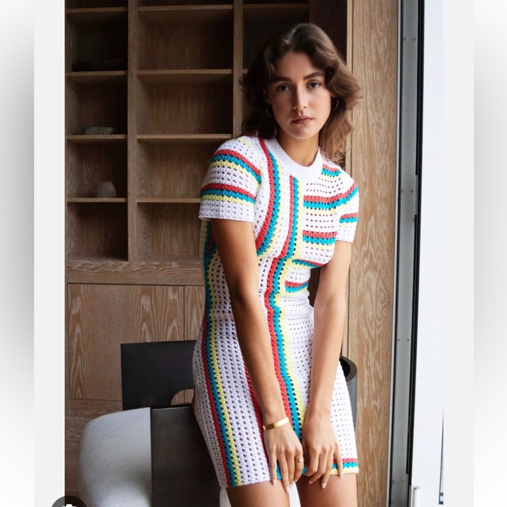 SOLID AND STRIPED MINI JUNE CROTCHET DRESS